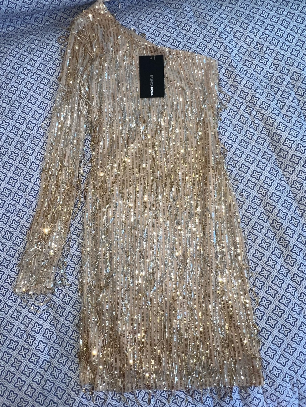 Fashion nova mini One-Shoulder Gold Sequin Dress new with tags